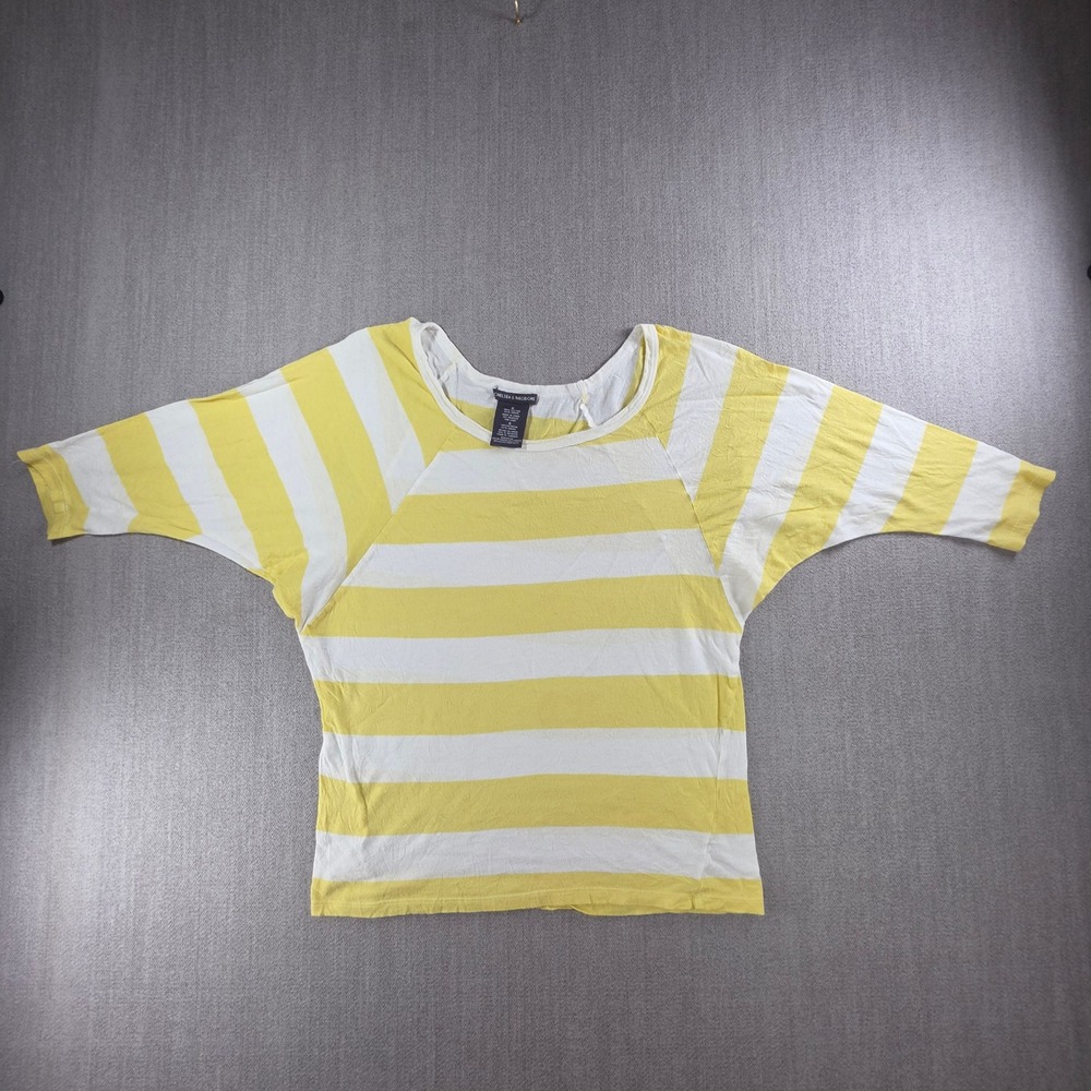Chelsea & Theodore Top Women S Yellow Striped Dolman Sleeve Scoop Neck Tee